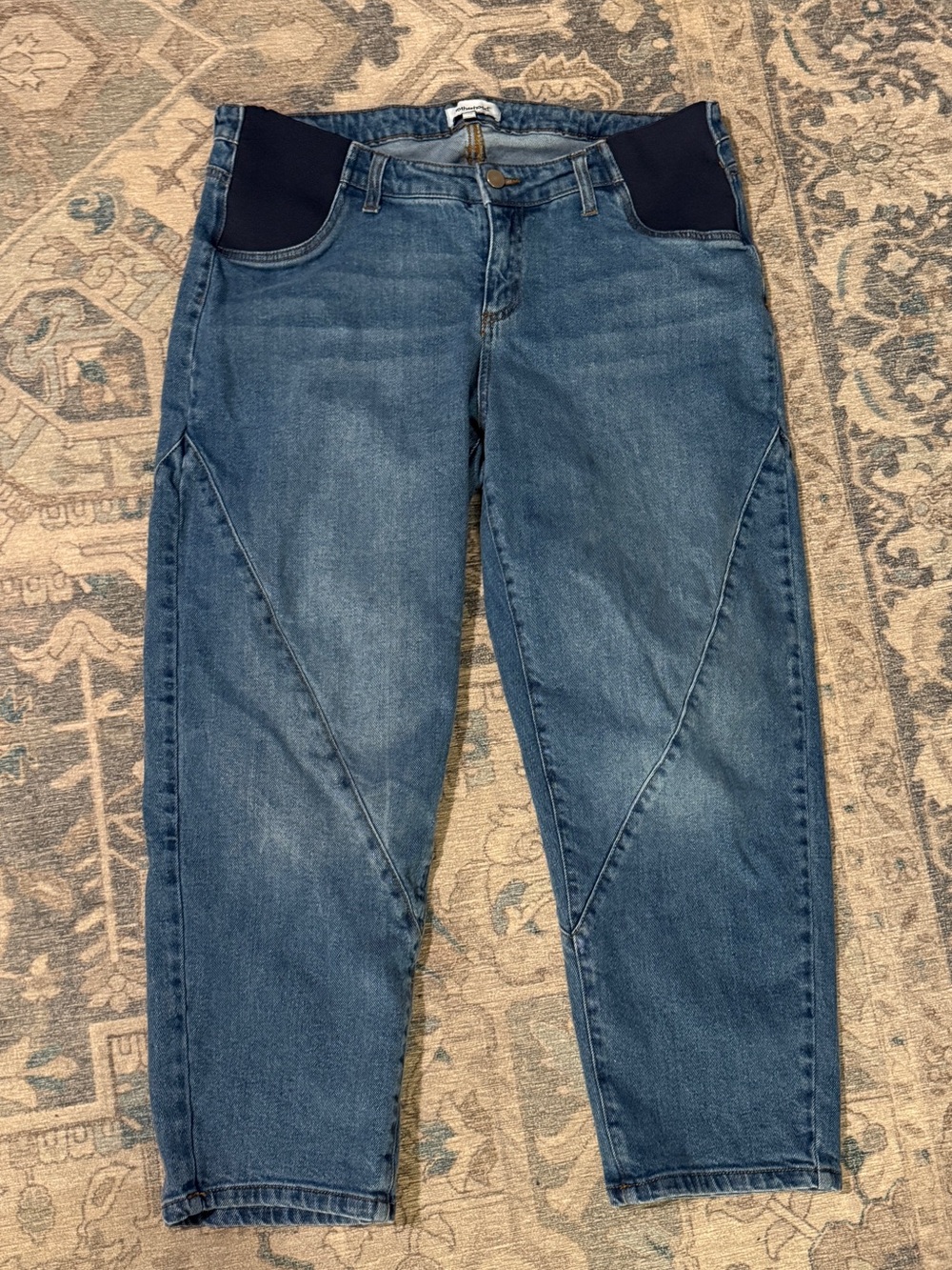 Women’s Maternity Denim Barrel Jeans with Stretch Panels - Blue